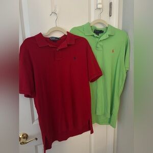 Polo Ralph Lauren 2 Golf Shirts Soft Cotton Logo Red Green M